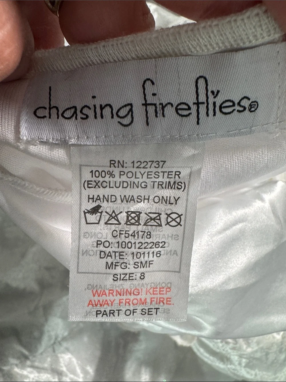 Chasing Fireflies White Satin & Organza princess bride Halloween costume Sz 8